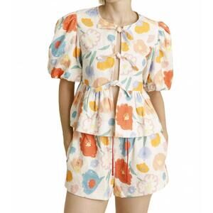 NEW AUREUM floral top with ties in multi